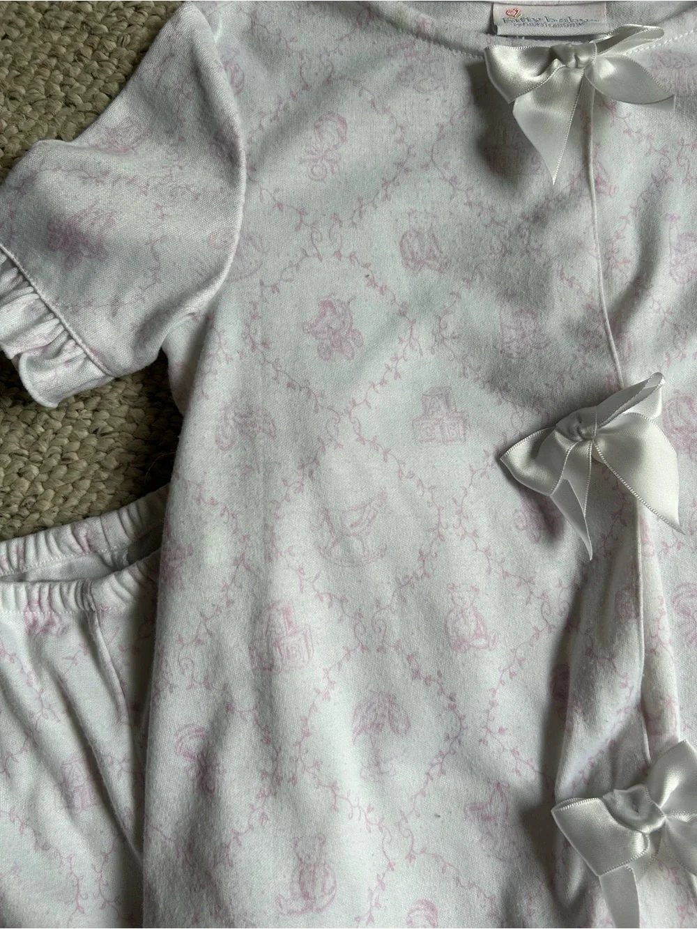 Vintage American Girl Girls White and Light Pink Ruffle Pajama Set